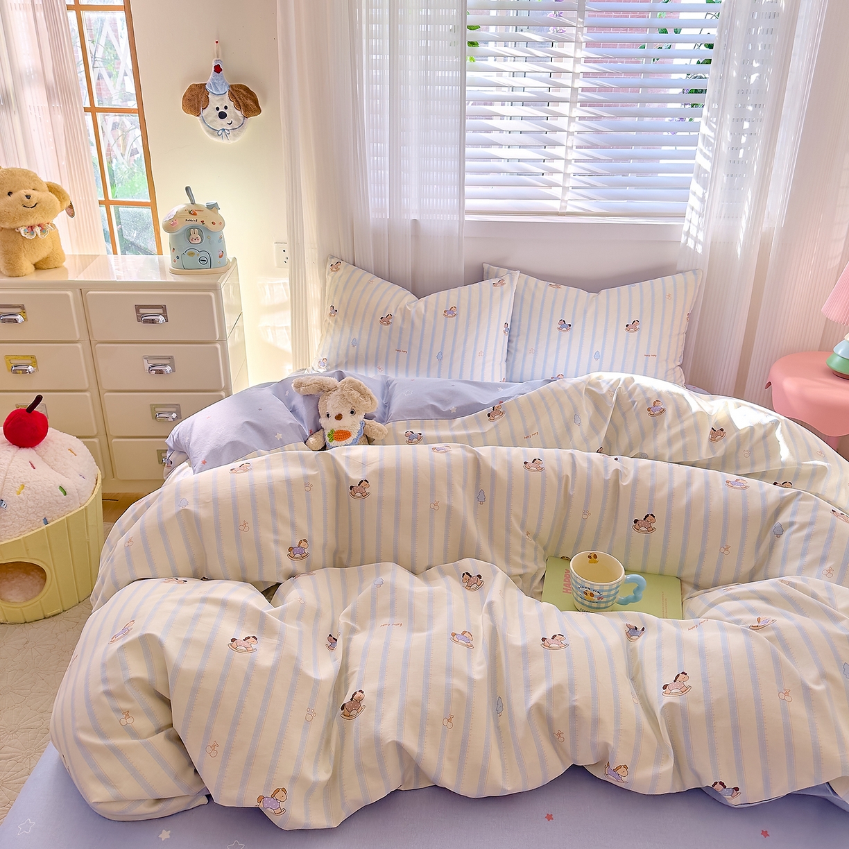 91家纺网 家纺一手货源 找家纺 DoDo 兜兜 2026春夏新款全棉纯棉可爱卡通四件套 旋转木马之恋