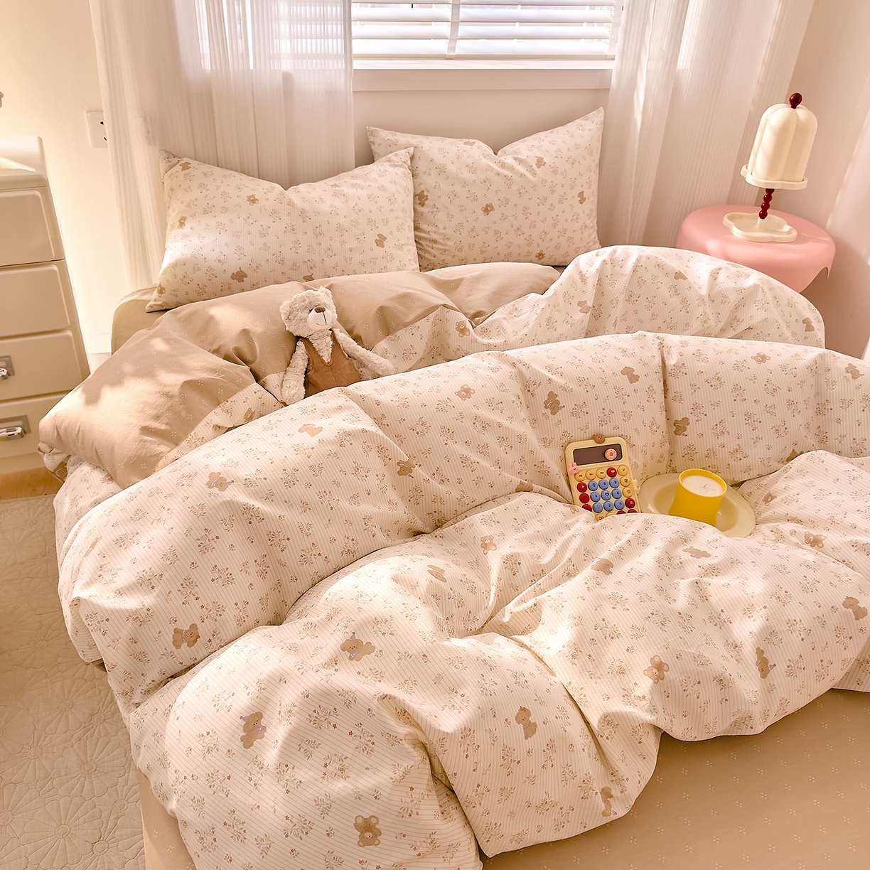 91家纺网 家纺一手货源 找家纺 DoDo 兜兜 2026春夏新款全棉纯棉可爱卡通四件套 森林熊崽崽