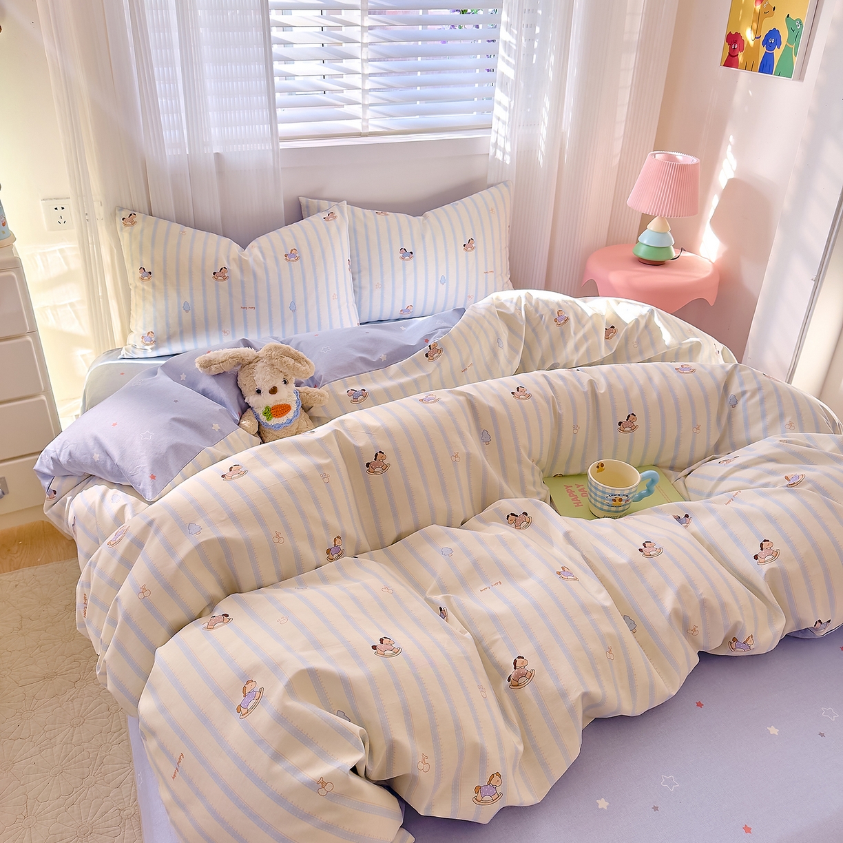 91家纺网 家纺一手货源 找家纺 DoDo 兜兜 2026春夏新款全棉纯棉可爱卡通四件套 旋转木马之恋