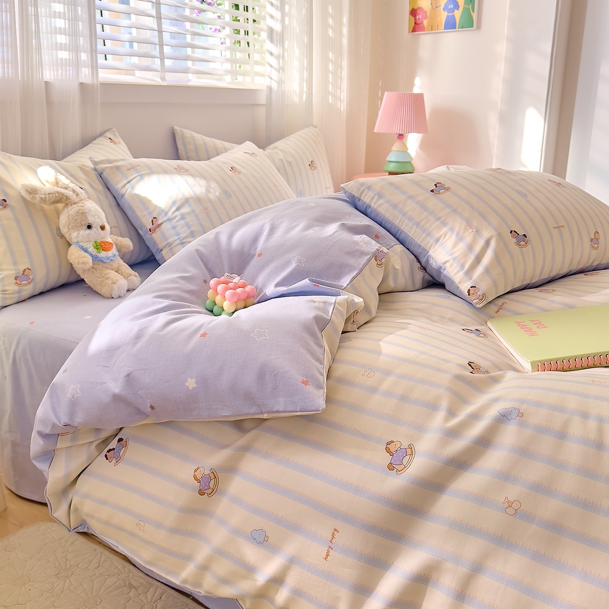 91家纺网 家纺一手货源 找家纺 DoDo 兜兜 2026春夏新款全棉纯棉可爱卡通四件套 旋转木马之恋