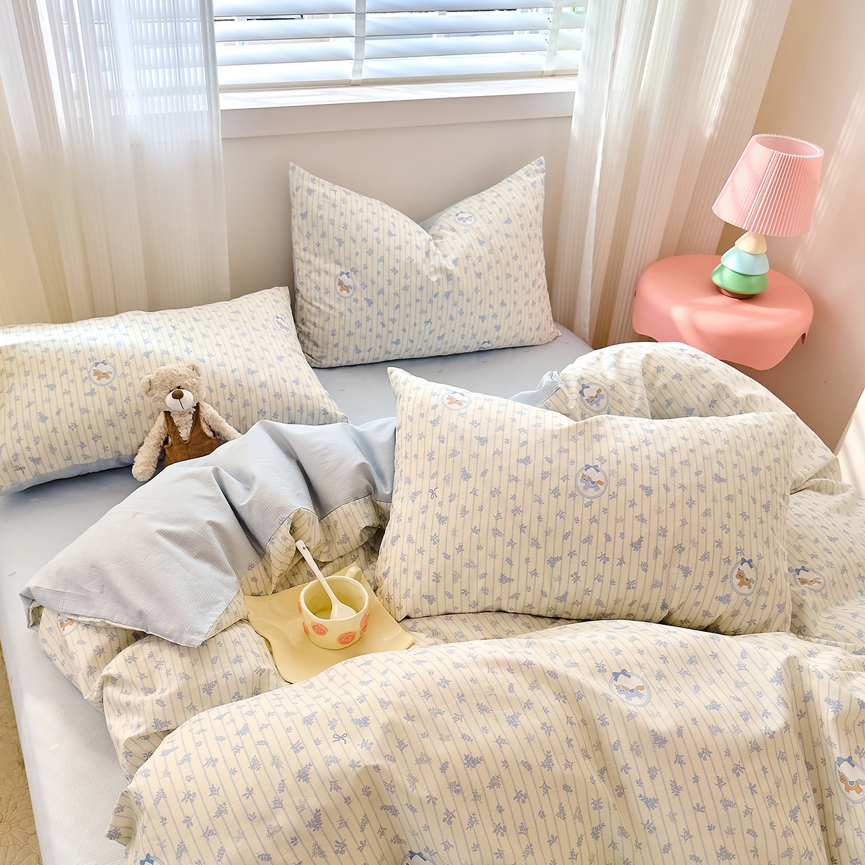 91家纺网 家纺一手货源 找家纺 DoDo 兜兜 2026春夏新款全棉纯棉可爱卡通四件套 云朵小飞马