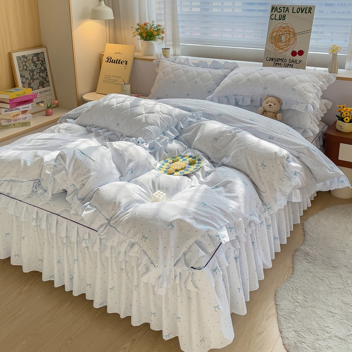 91家纺网 家纺一手货源 找家纺 优家居 2026新款精仿棉夹棉床裙三件套水洗棉韩版公主风花边床裙直播外贸定制 潘多拉-兰