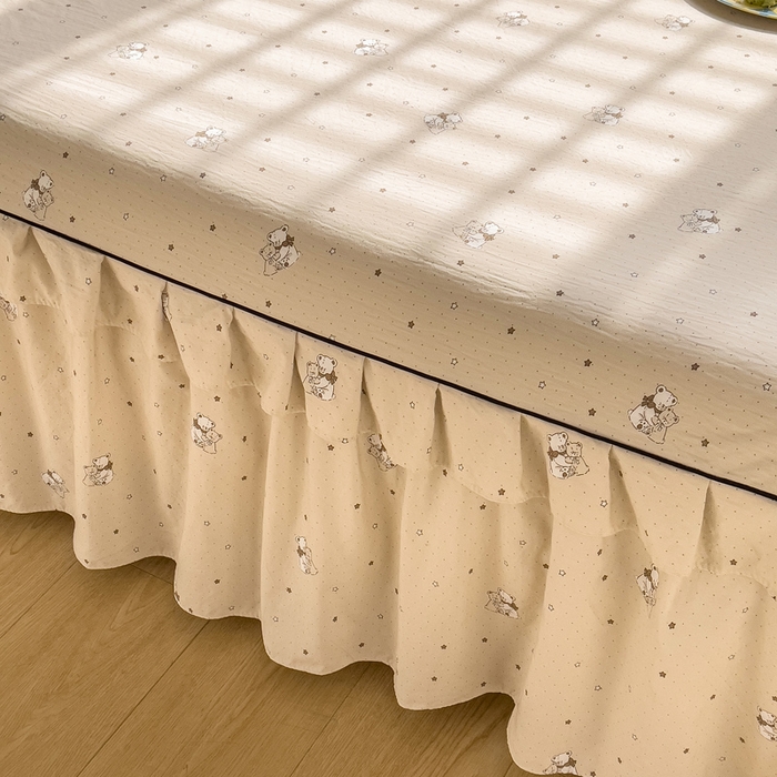 91家纺网 家纺一手货源 找家纺 优家居 2026新款精仿棉夹棉床裙三件套水洗棉韩版公主风花边床裙直播外贸定制 星星熊