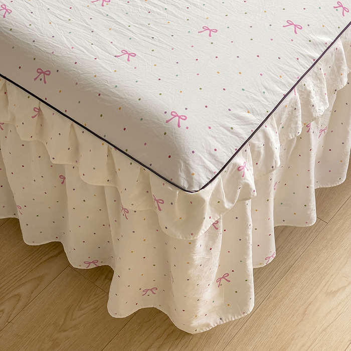 91家纺网 家纺一手货源 找家纺 优家居 2026新款精仿棉夹棉床裙三件套水洗棉韩版公主风花边床裙直播外贸定制 潘多拉-米