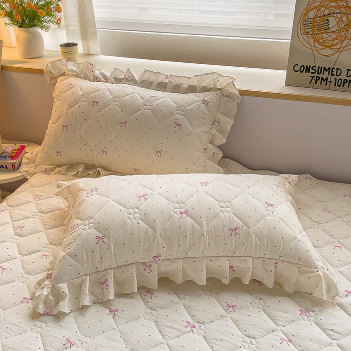 91家纺网 家纺一手货源 找家纺 优家居 2026新款精仿棉夹棉床裙三件套水洗棉韩版公主风花边床裙直播外贸定制 潘多拉-米