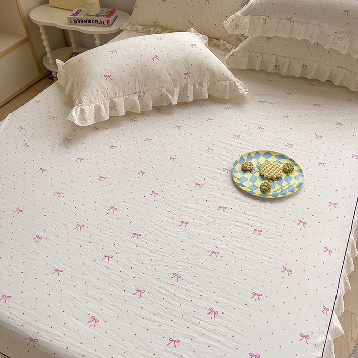 91家纺网 家纺一手货源 找家纺 优家居 2026新款精仿棉夹棉床裙三件套水洗棉韩版公主风花边床裙直播外贸定制 潘多拉-米