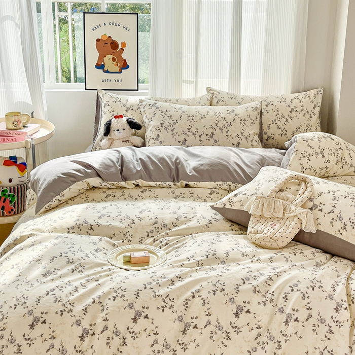 91家纺网 家纺一手货源 找家纺 斯卡诺家纺 2026新款春夏古法水洗仿棉云感纱四件套小布袋五件套 南枝