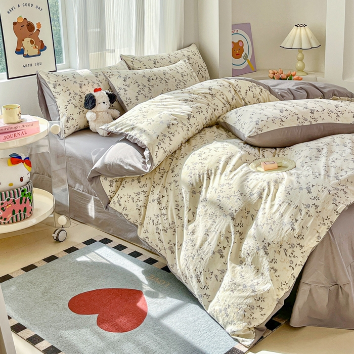 91家纺网 家纺一手货源 找家纺 斯卡诺家纺 2026新款春夏古法水洗仿棉云感纱四件套小布袋五件套 南枝