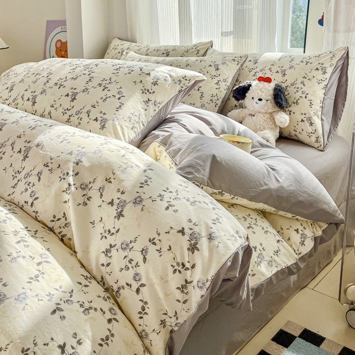 91家纺网 家纺一手货源 找家纺 斯卡诺家纺 2026新款春夏古法水洗仿棉云感纱四件套小布袋五件套 南枝