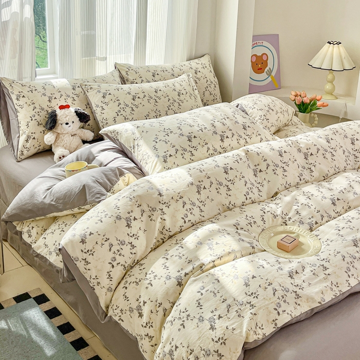 91家纺网 家纺一手货源 找家纺 斯卡诺家纺 2026新款春夏古法水洗仿棉云感纱四件套小布袋五件套 南枝