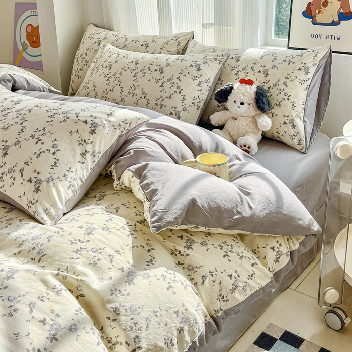 91家纺网 家纺一手货源 找家纺 斯卡诺家纺 2026新款春夏古法水洗仿棉云感纱四件套小布袋五件套 南枝