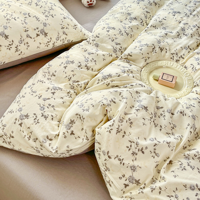 91家纺网 家纺一手货源 找家纺 斯卡诺家纺 2026新款春夏古法水洗仿棉云感纱四件套小布袋五件套 南枝