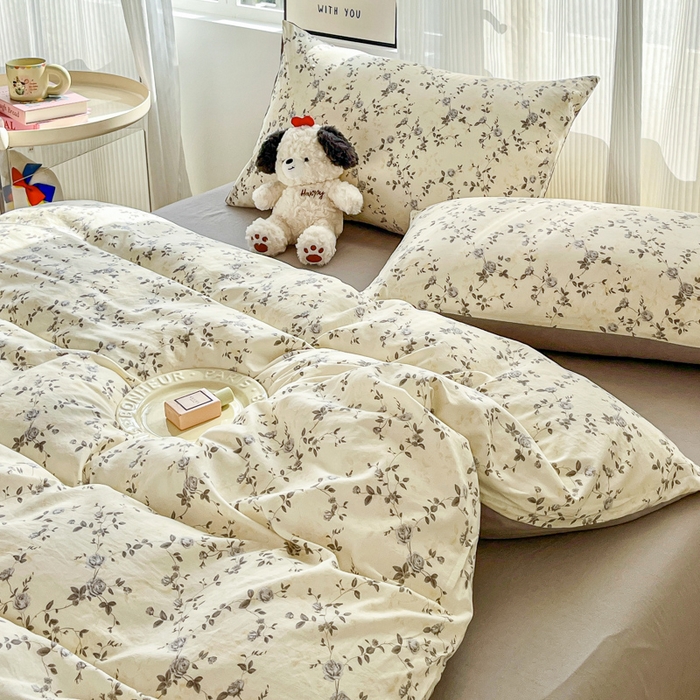 91家纺网 家纺一手货源 找家纺 斯卡诺家纺 2026新款春夏古法水洗仿棉云感纱四件套小布袋五件套 南枝