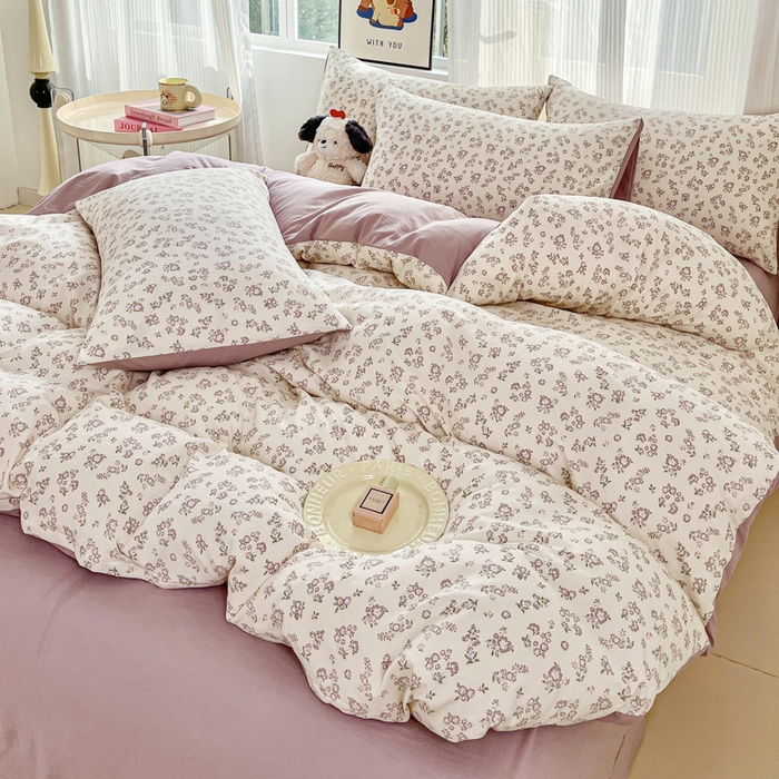 91家纺网 家纺一手货源 找家纺 斯卡诺家纺 2026新款春夏古法水洗仿棉云感纱四件套小布袋五件套 清雅