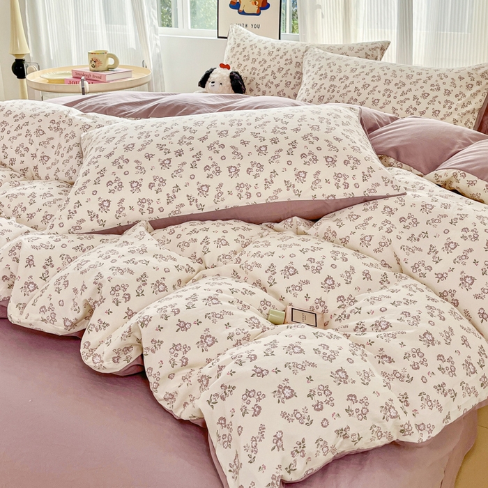 91家纺网 家纺一手货源 找家纺 斯卡诺家纺 2026新款春夏古法水洗仿棉云感纱四件套小布袋五件套 清雅