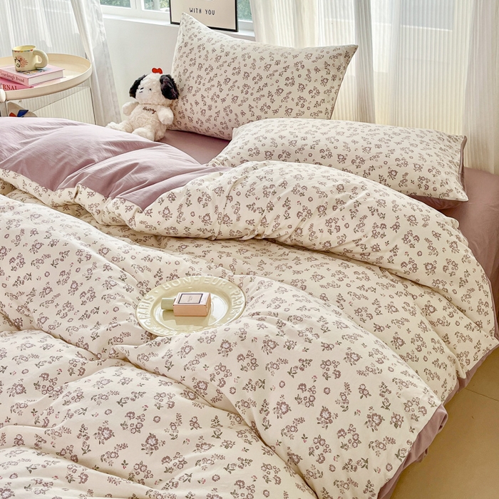 91家纺网 家纺一手货源 找家纺 斯卡诺家纺 2026新款春夏古法水洗仿棉云感纱四件套小布袋五件套 清雅