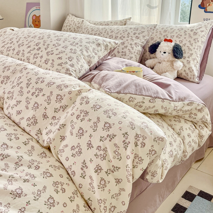 91家纺网 家纺一手货源 找家纺 斯卡诺家纺 2026新款春夏古法水洗仿棉云感纱四件套小布袋五件套 清雅