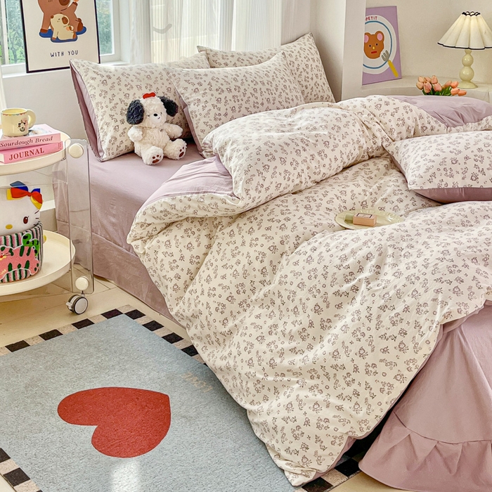 91家纺网 家纺一手货源 找家纺 斯卡诺家纺 2026新款春夏古法水洗仿棉云感纱四件套小布袋五件套 清雅