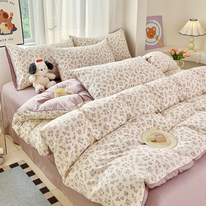 91家纺网 家纺一手货源 找家纺 斯卡诺家纺 2026新款春夏古法水洗仿棉云感纱四件套小布袋五件套 清雅