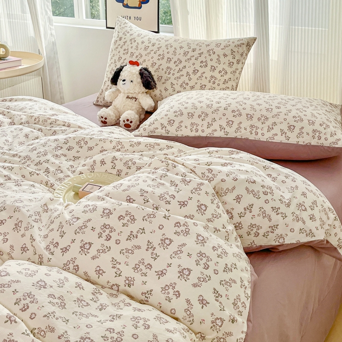 91家纺网 家纺一手货源 找家纺 斯卡诺家纺 2026新款春夏古法水洗仿棉云感纱四件套小布袋五件套 清雅