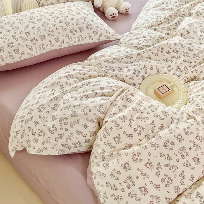 91家纺网 家纺一手货源 找家纺 斯卡诺家纺 2026新款春夏古法水洗仿棉云感纱四件套小布袋五件套 清雅