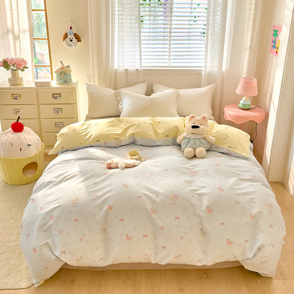 91家纺网 家纺一手货源 找家纺 DoDo 兜兜 2026年全棉纯棉可爱卡通单被套 被套单件 草莓小马-蓝