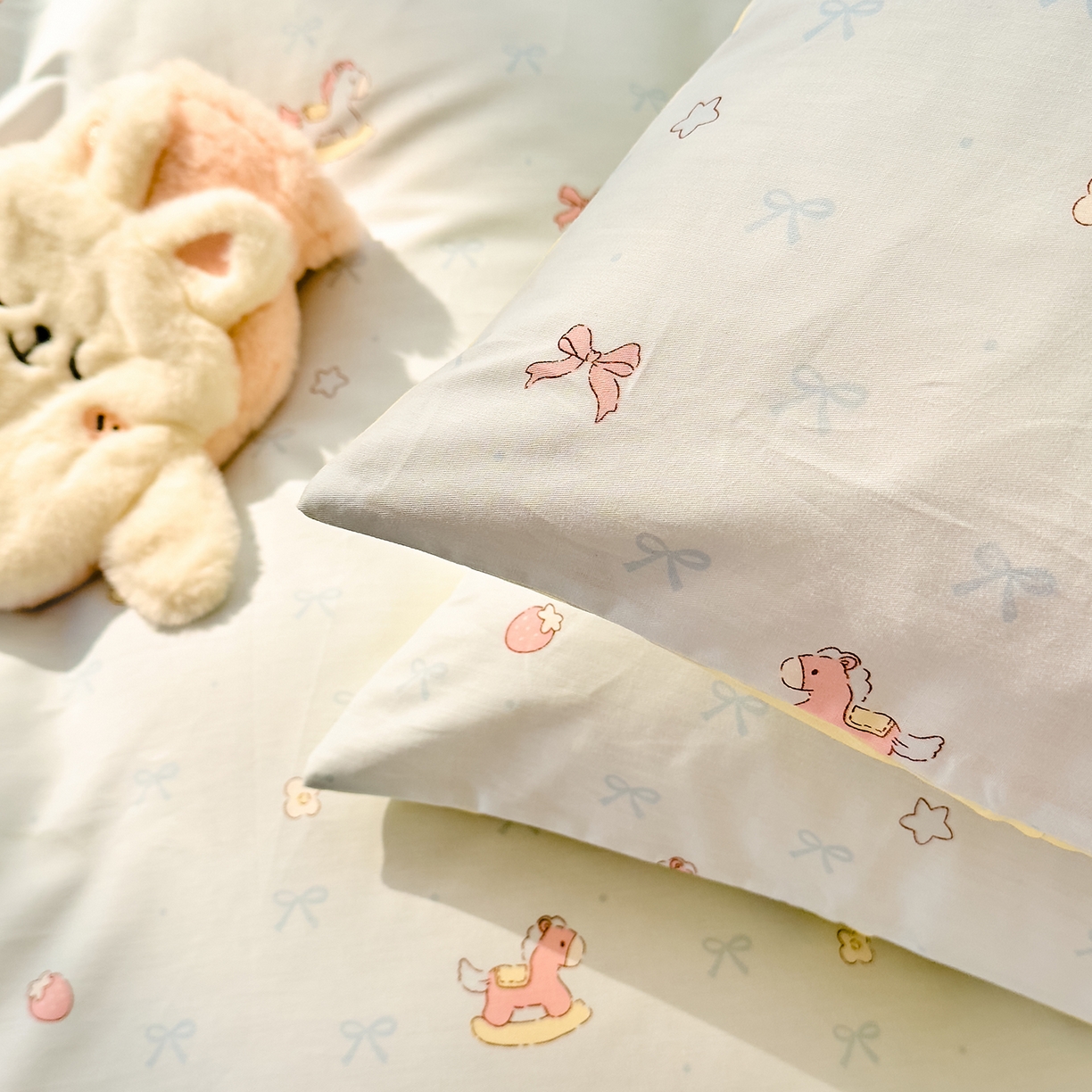 91家纺网 家纺一手货源 找家纺 DoDo 兜兜 2026年全棉纯棉可爱卡通单被套 被套单件 草莓小马-蓝