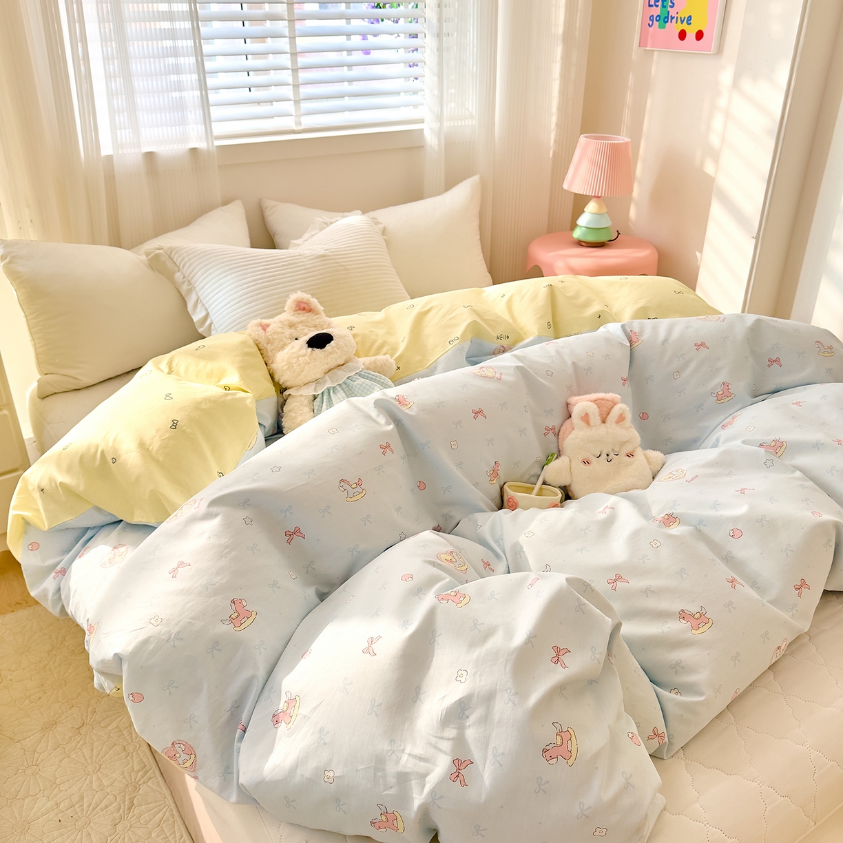 91家纺网 家纺一手货源 找家纺 DoDo 兜兜 2026年全棉纯棉可爱卡通单被套 被套单件 草莓小马-蓝