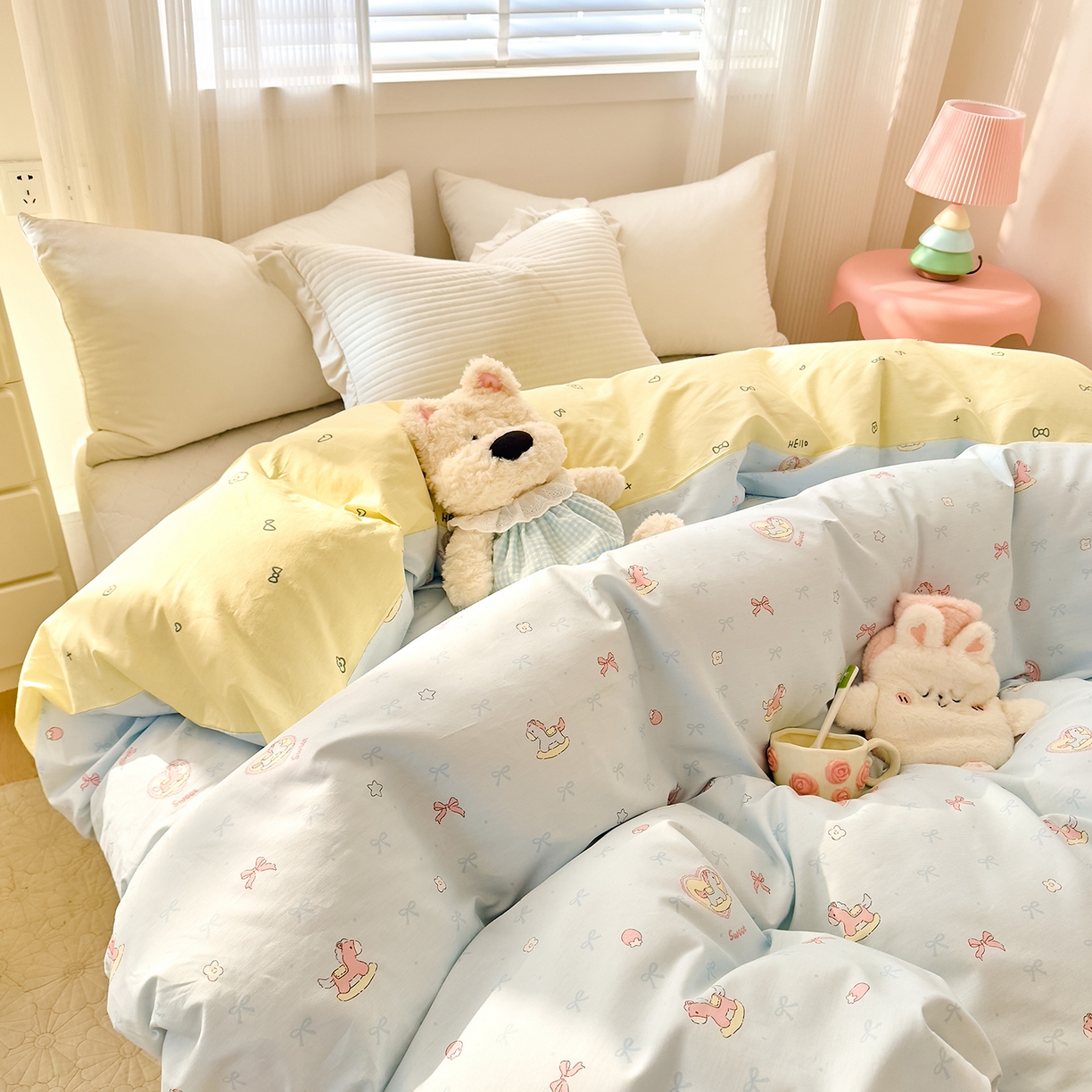 91家纺网 家纺一手货源 找家纺 DoDo 兜兜 2026年全棉纯棉可爱卡通单被套 被套单件 草莓小马-蓝