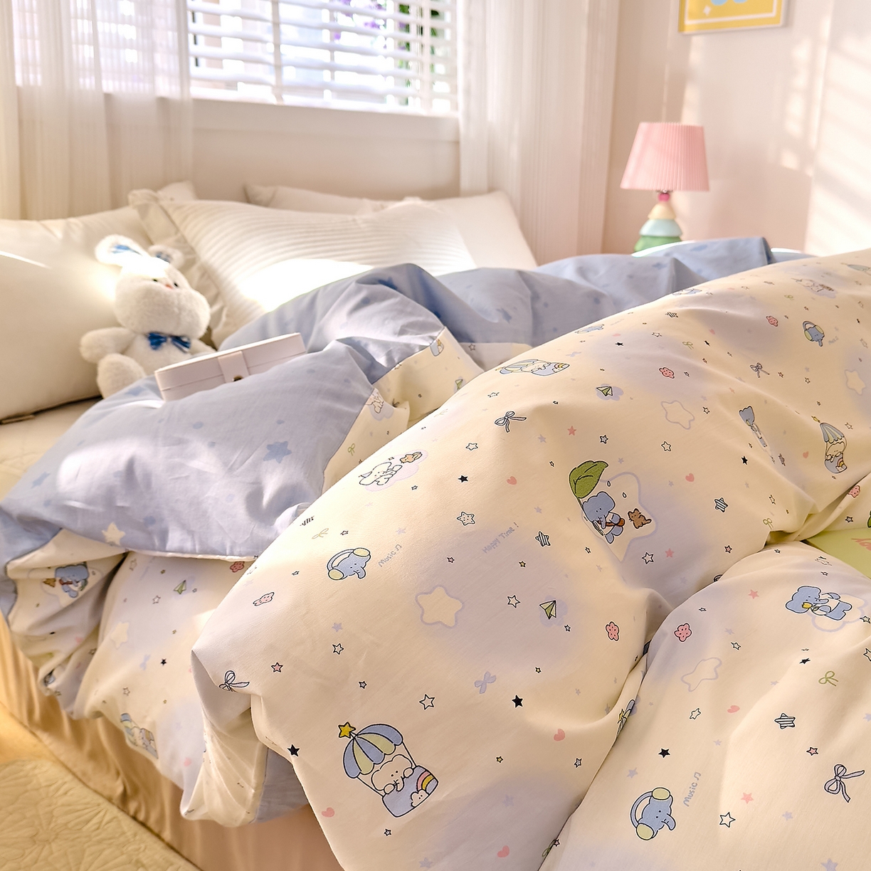 91家纺网 家纺一手货源 找家纺 DoDo 兜兜 2026年全棉纯棉可爱卡通单被套 被套单件 蓝色小象