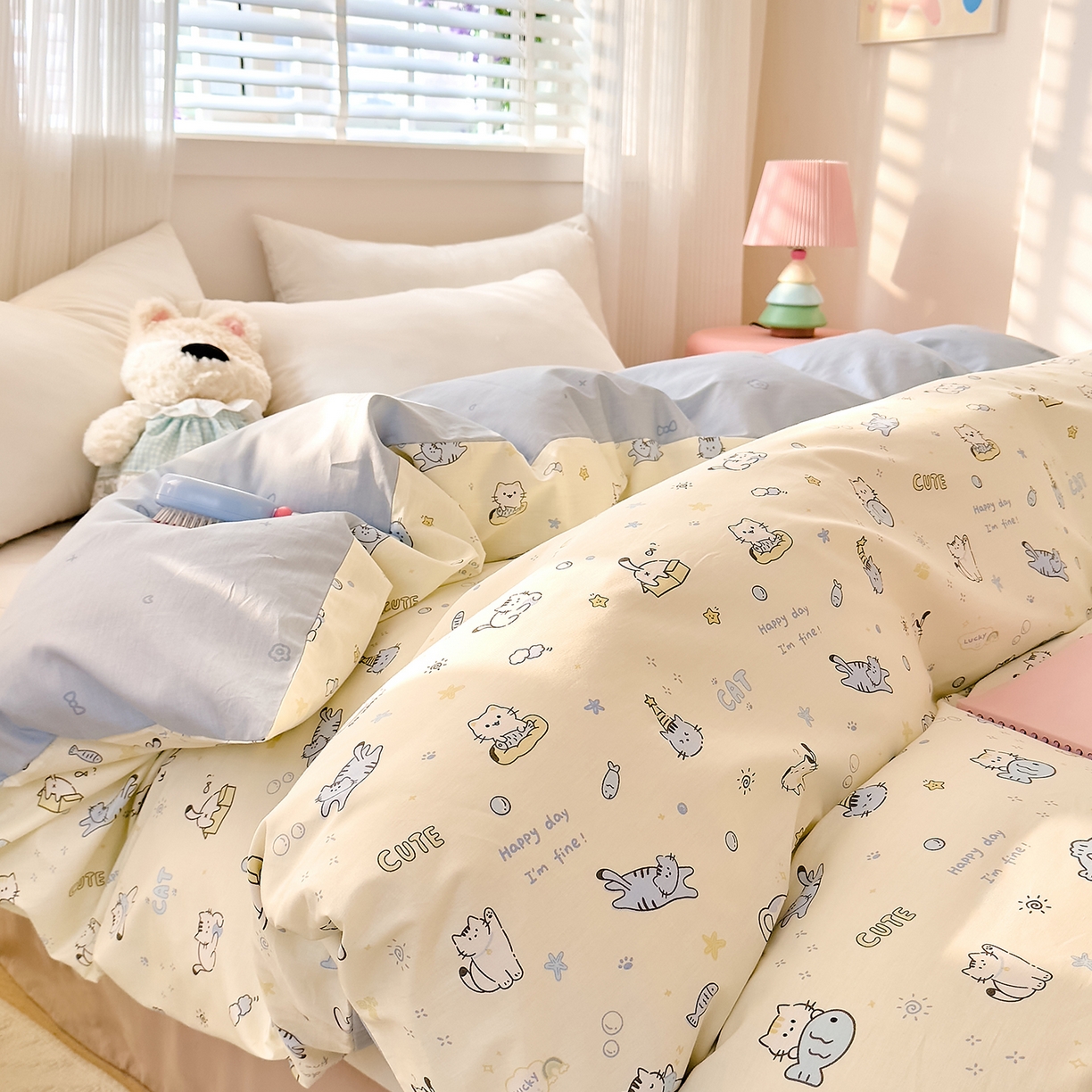 91家纺网 家纺一手货源 找家纺 DoDo 兜兜 2026年全棉纯棉可爱卡通单被套 被套单件 机灵猫