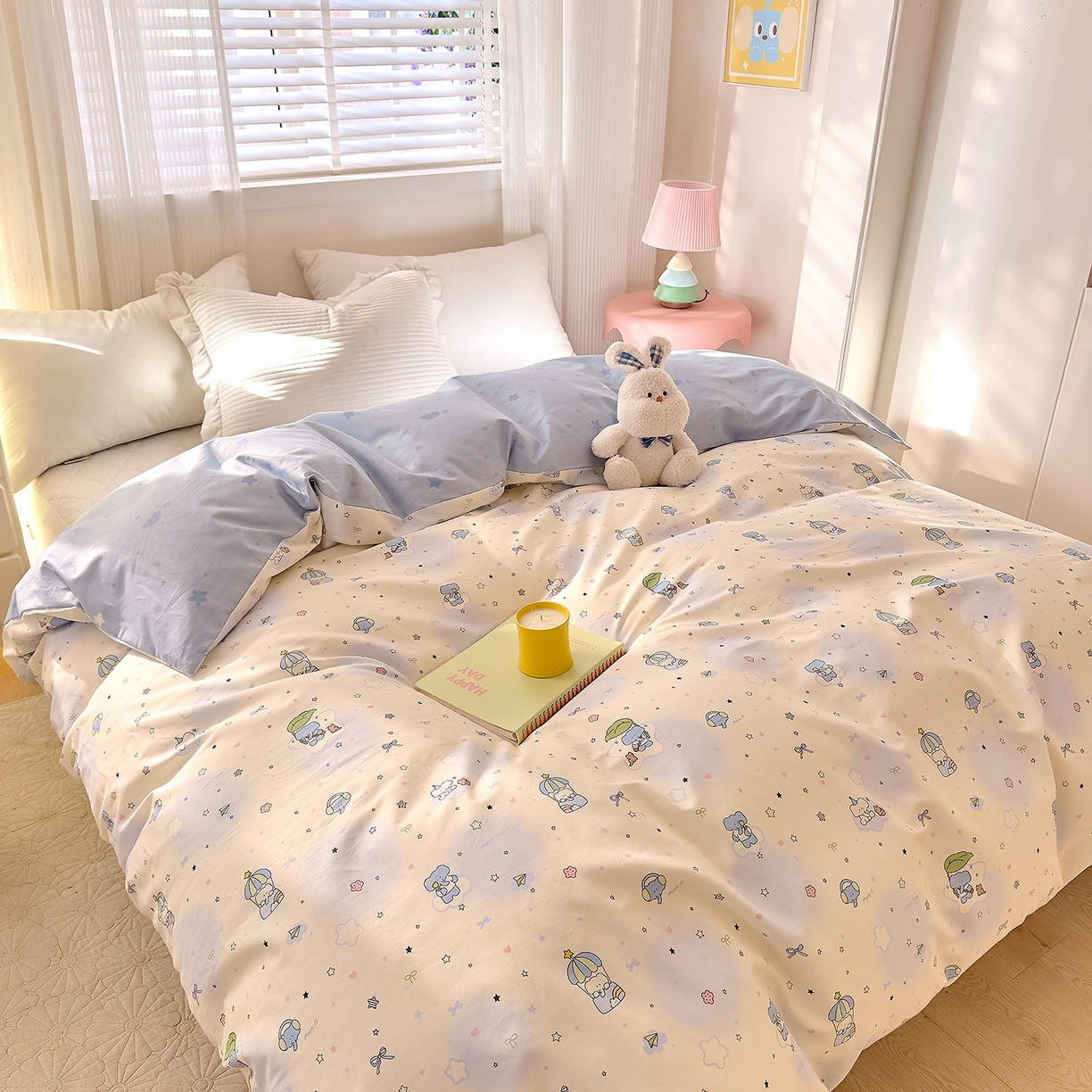 91家纺网 家纺一手货源 找家纺 DoDo 兜兜 2026年全棉纯棉可爱卡通单被套 被套单件 蓝色小象