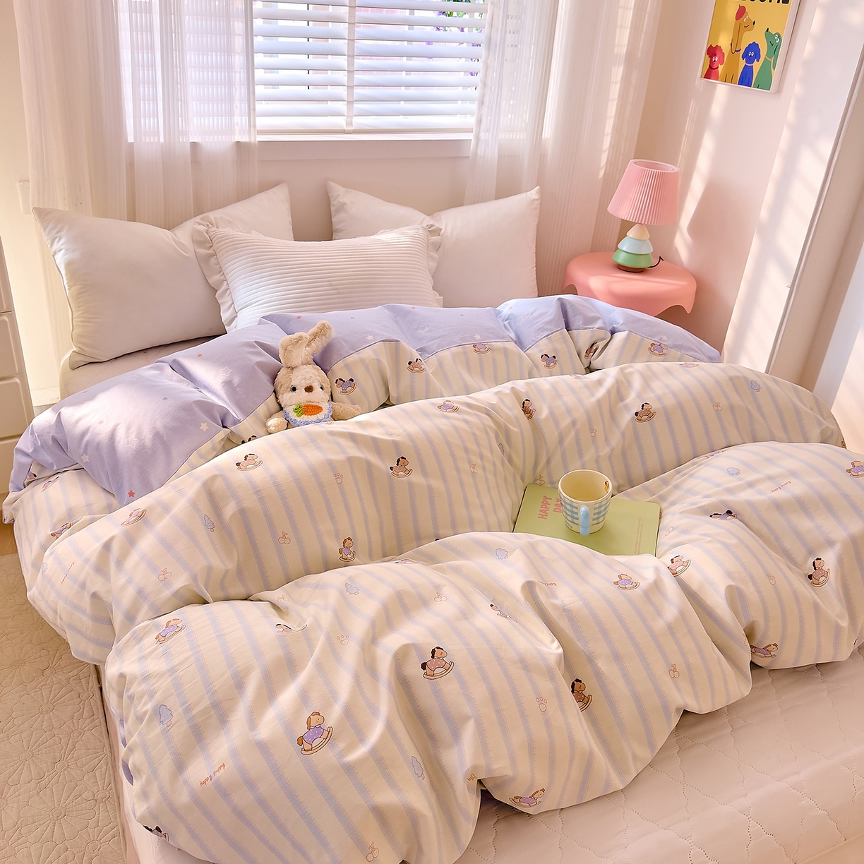 91家纺网 家纺一手货源 找家纺 DoDo 兜兜 2026年全棉纯棉可爱卡通单被套 被套单件 旋转木马之恋