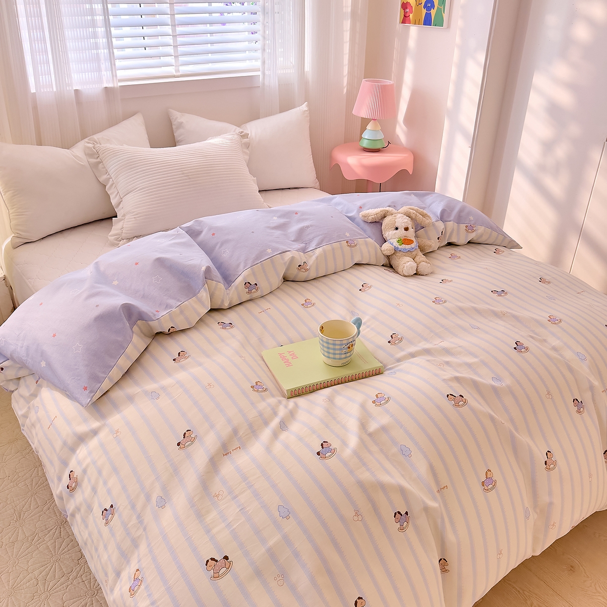 91家纺网 家纺一手货源 找家纺 DoDo 兜兜 2026年全棉纯棉可爱卡通单被套 被套单件 旋转木马之恋