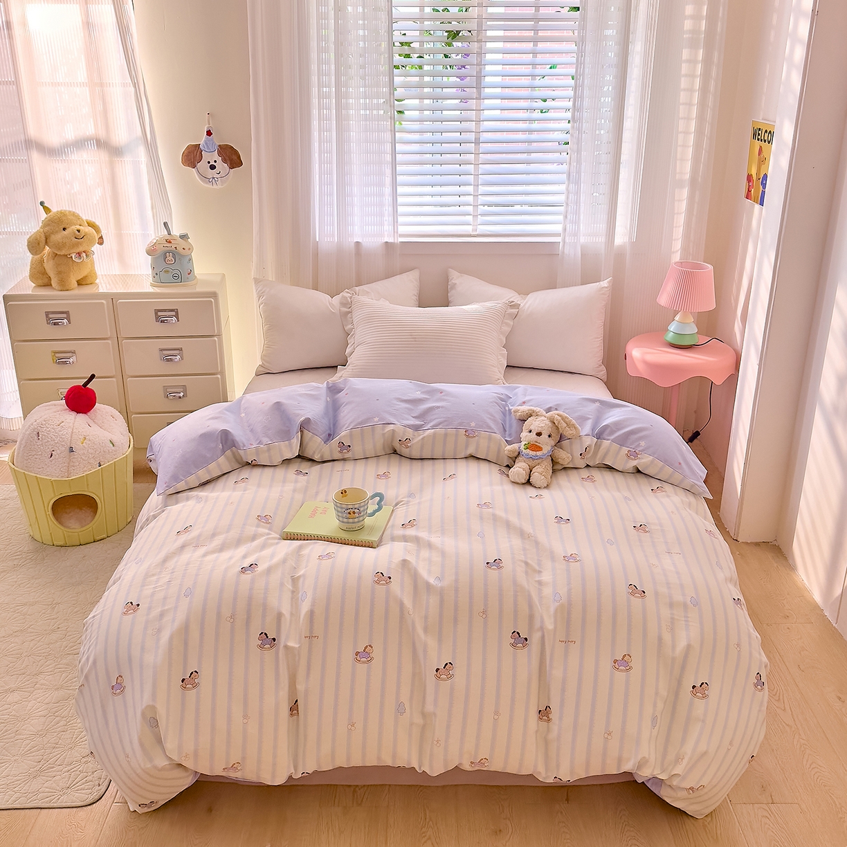 91家纺网 家纺一手货源 找家纺 DoDo 兜兜 2026年全棉纯棉可爱卡通单被套 被套单件 旋转木马之恋