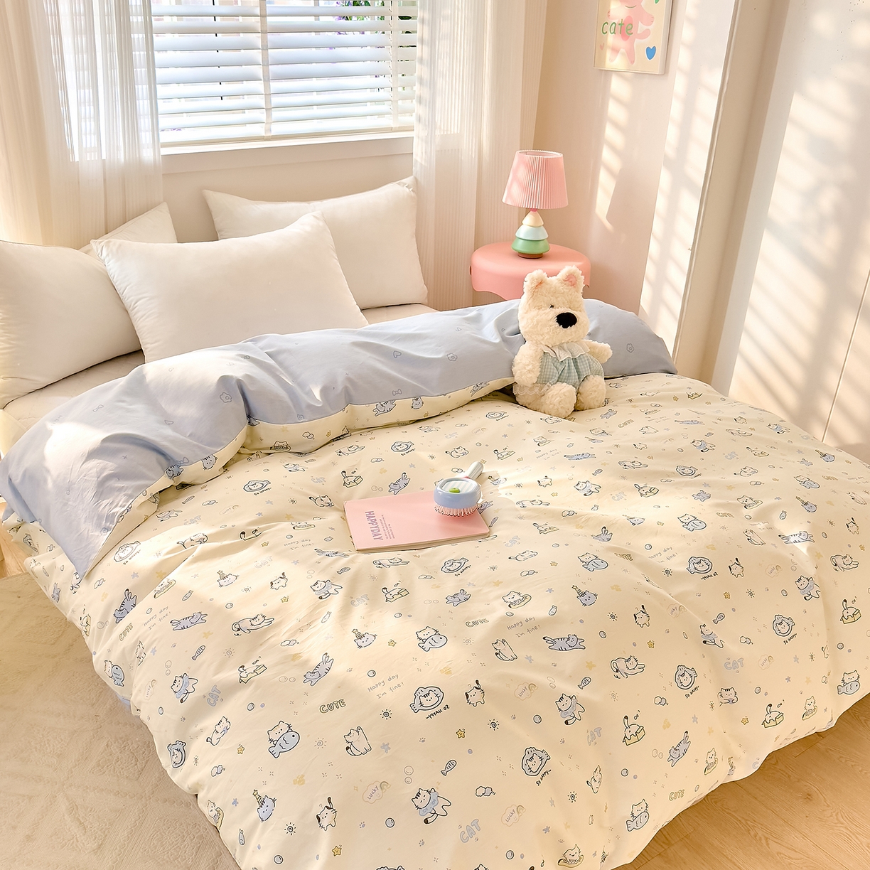 91家纺网 家纺一手货源 找家纺 DoDo 兜兜 2026年全棉纯棉可爱卡通单被套 被套单件 机灵猫