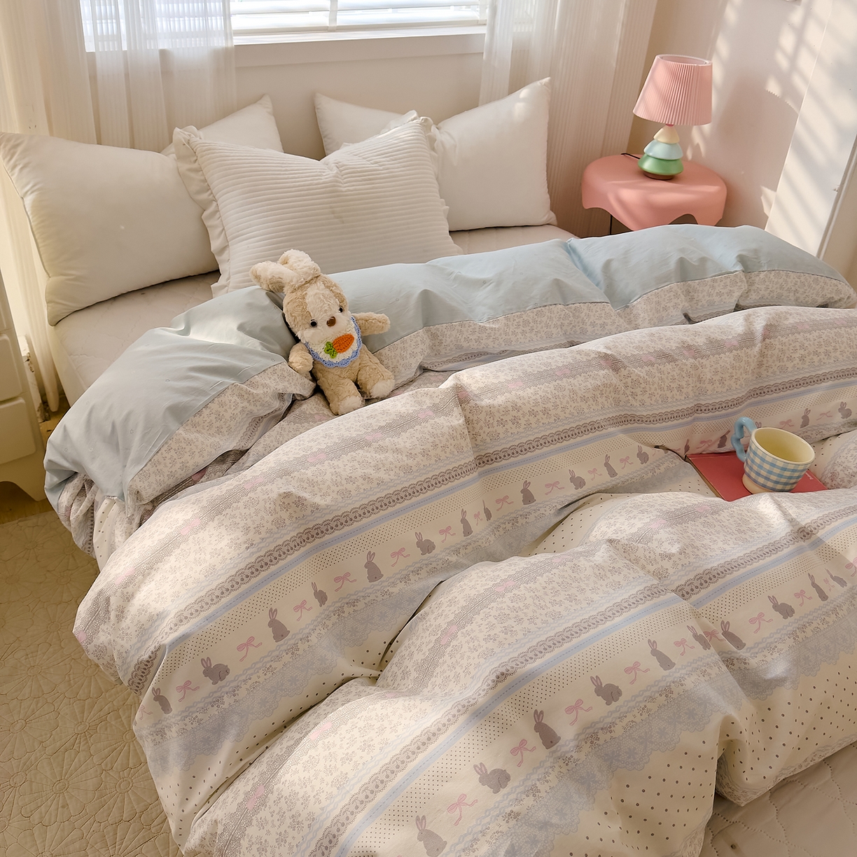 91家纺网 家纺一手货源 找家纺 DoDo 兜兜 2026年全棉纯棉可爱卡通单被套 被套单件 薄荷小兔