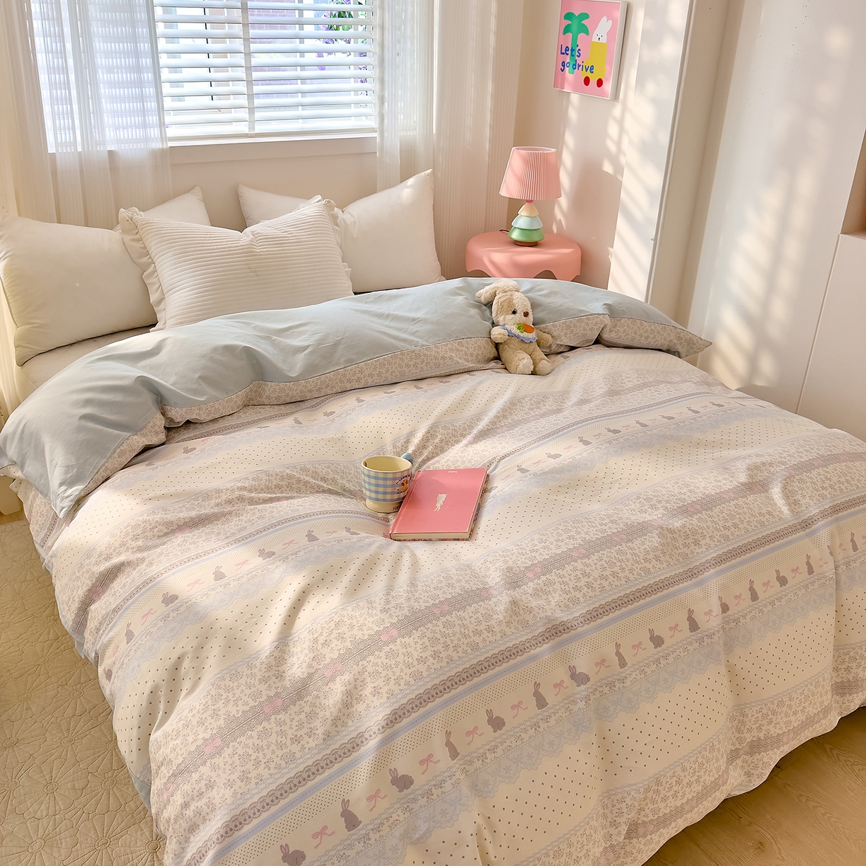 91家纺网 家纺一手货源 找家纺 DoDo 兜兜 2026年全棉纯棉可爱卡通单被套 被套单件 薄荷小兔