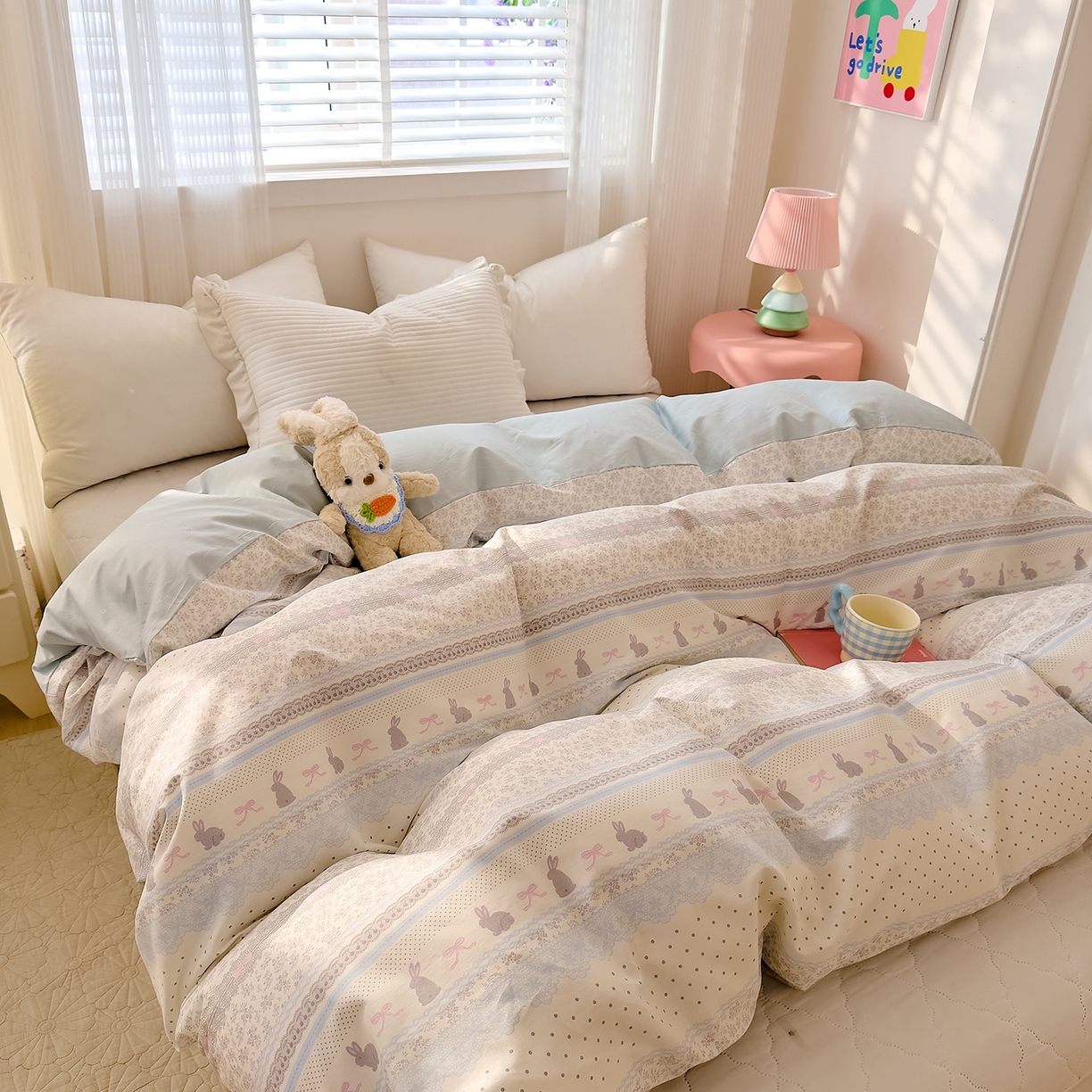 91家纺网 家纺一手货源 找家纺 DoDo 兜兜 2026年全棉纯棉可爱卡通单被套 被套单件 薄荷小兔