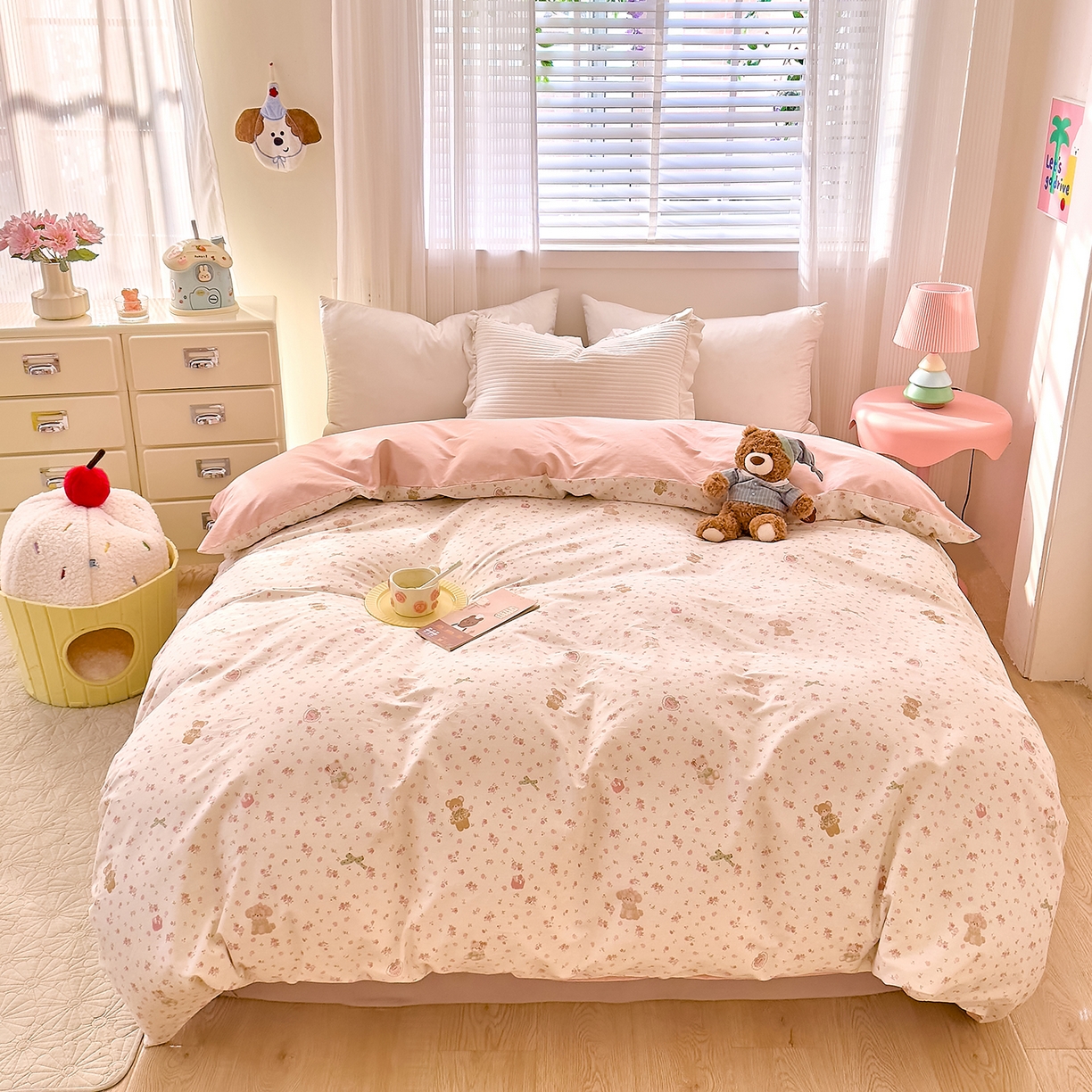 91家纺网 家纺一手货源 找家纺 DoDo 兜兜 2026年全棉纯棉可爱卡通单被套 被套单件 软软熊与欢欢狗