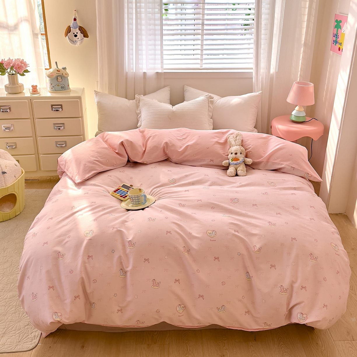 91家纺网 家纺一手货源 找家纺 DoDo 兜兜 2026年全棉纯棉可爱卡通单被套 被套单件 草莓小马-粉