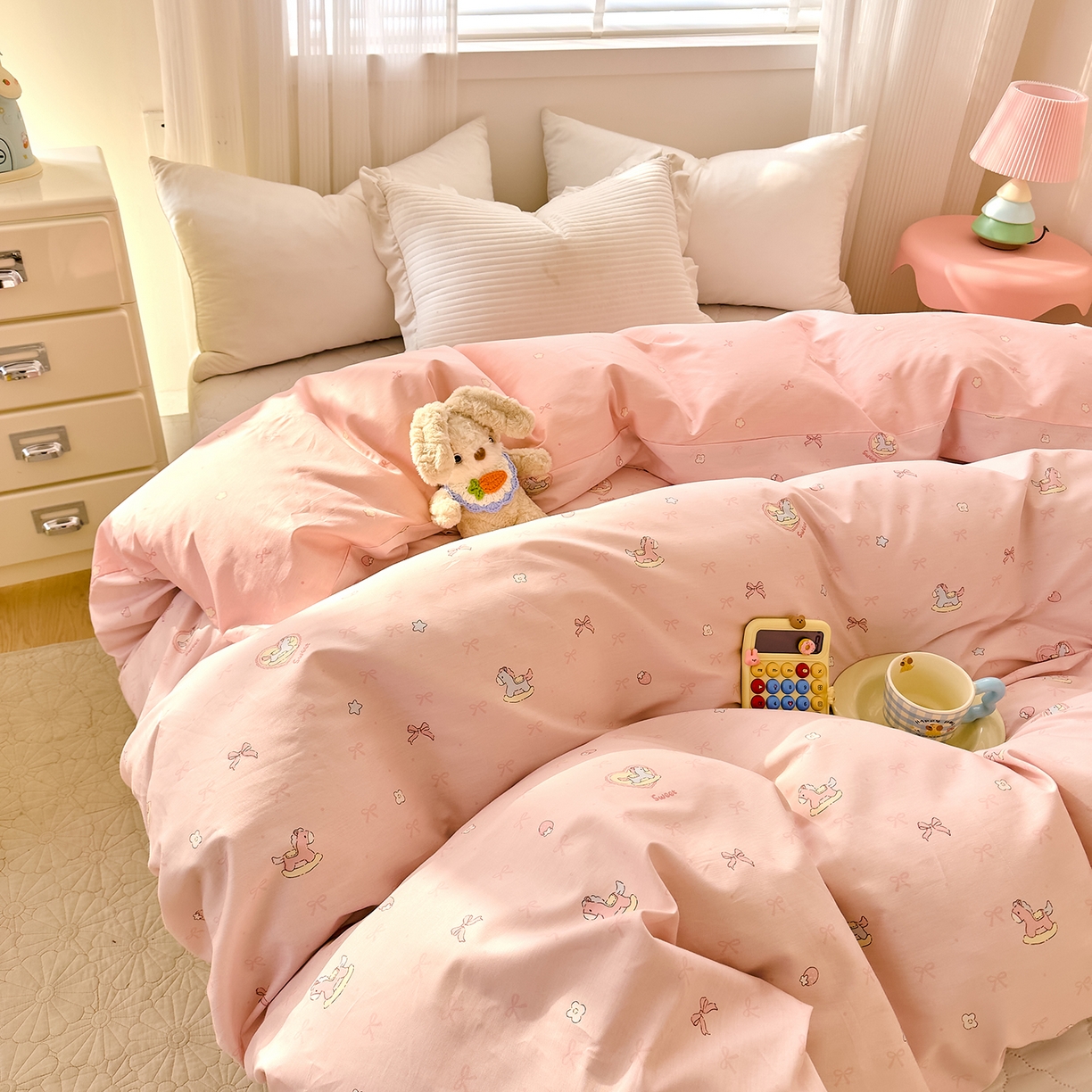 91家纺网 家纺一手货源 找家纺 DoDo 兜兜 2026年全棉纯棉可爱卡通单被套 被套单件 草莓小马-粉