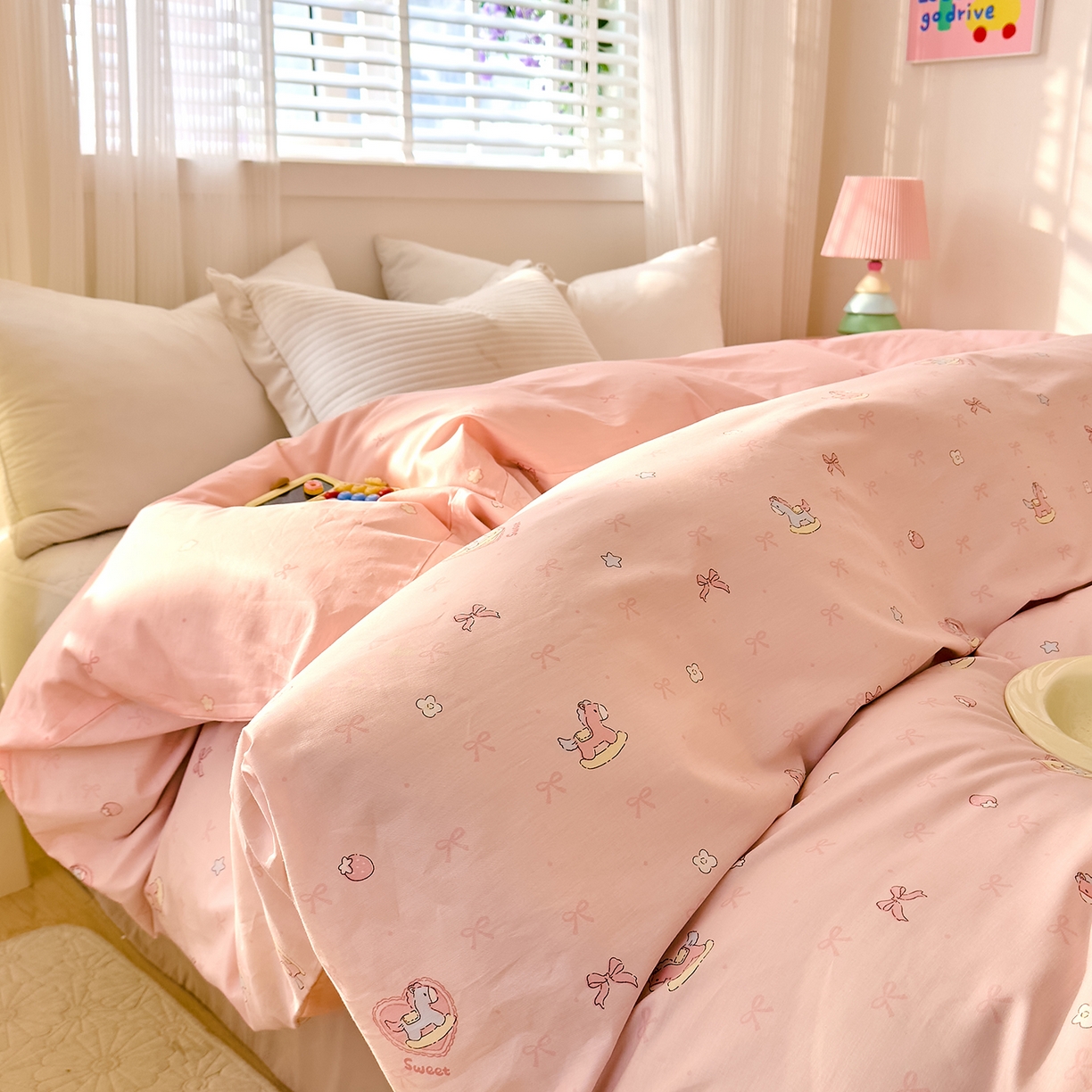 91家纺网 家纺一手货源 找家纺 DoDo 兜兜 2026年全棉纯棉可爱卡通单被套 被套单件 草莓小马-粉