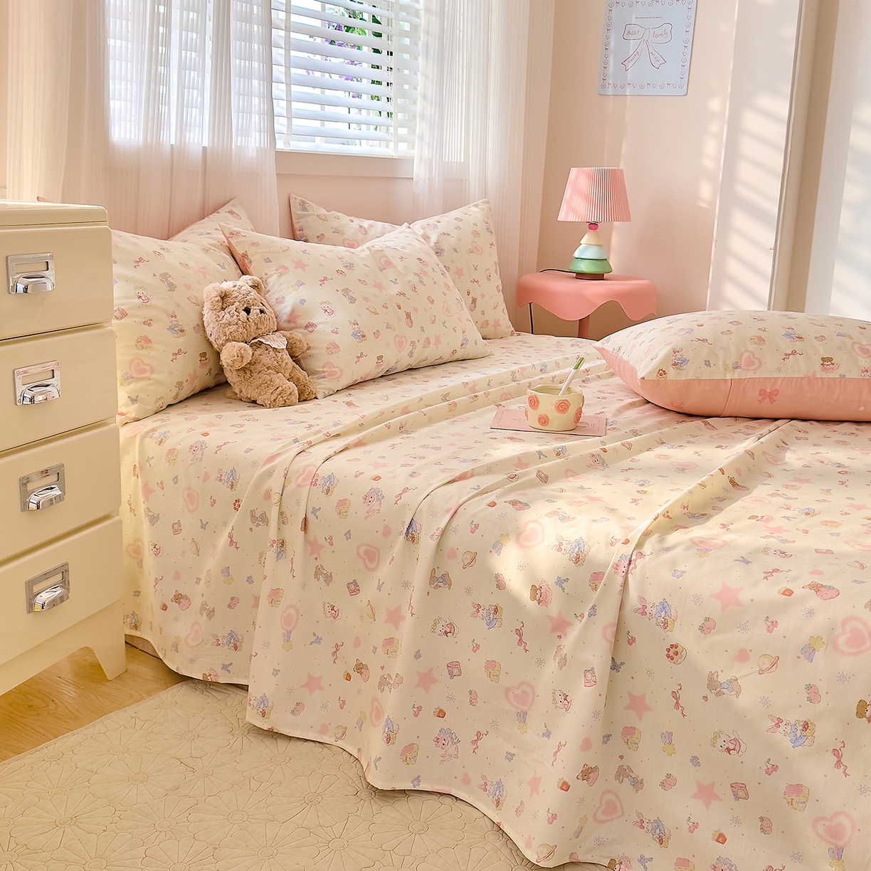 91家纺网 家纺一手货源 找家纺 DoDo 兜兜 2026年全棉纯棉可爱卡通单床单 床单单件 星星兔的梦境