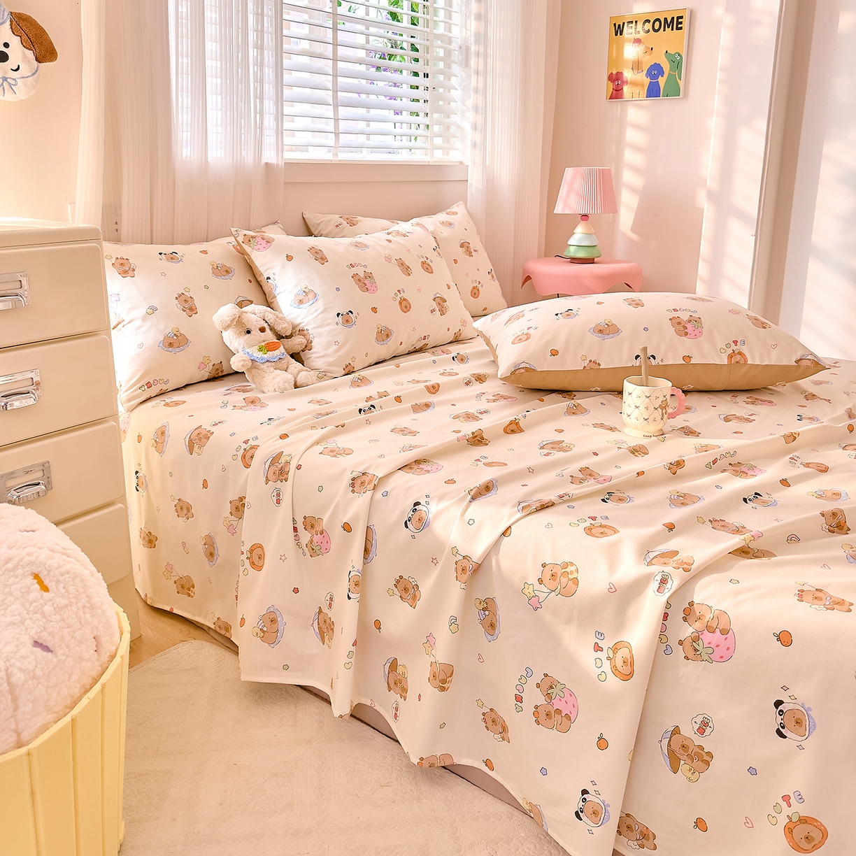 91家纺网 家纺一手货源 找家纺 DoDo 兜兜 2026年全棉纯棉可爱卡通单床单 床单单件 熊猫卡皮