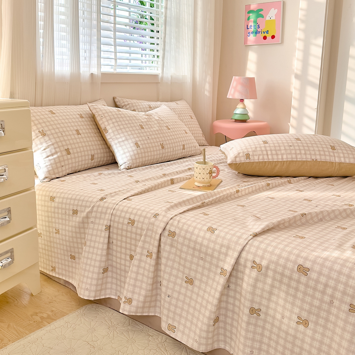 91家纺网 家纺一手货源 找家纺 DoDo 兜兜 2026年全棉纯棉可爱卡通单床单 床单单件 棉花糖兔兔