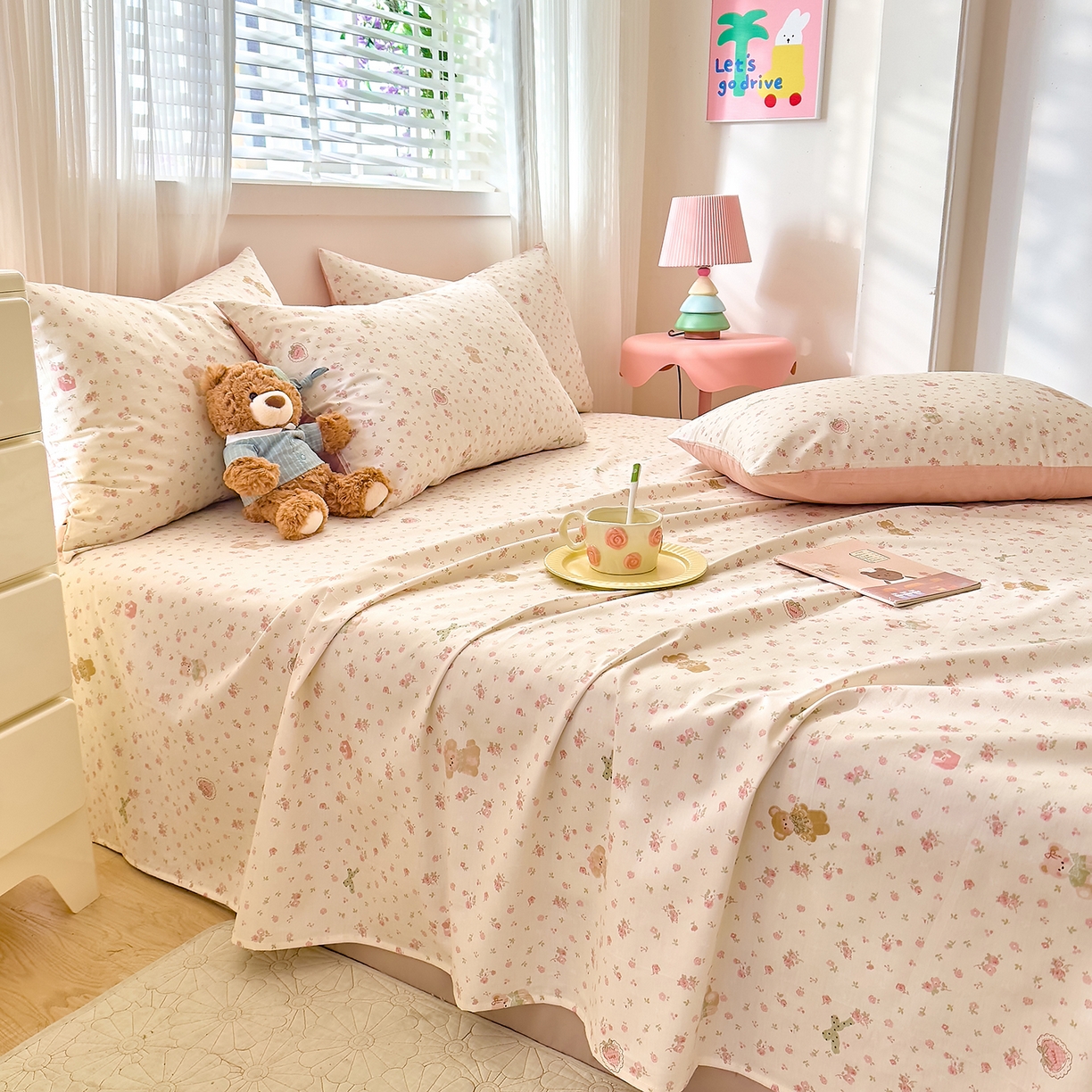 91家纺网 家纺一手货源 找家纺 DoDo 兜兜 2026年全棉纯棉可爱卡通单床单 床单单件 软软熊与欢欢狗