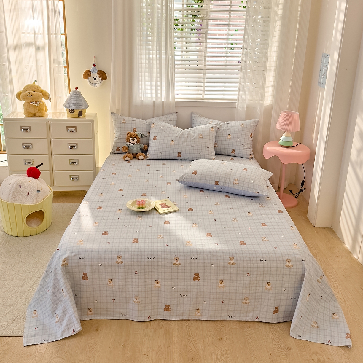 91家纺网 家纺一手货源 找家纺 DoDo 兜兜 2026年全棉纯棉可爱卡通单床单 床单单件 熊抱阳光