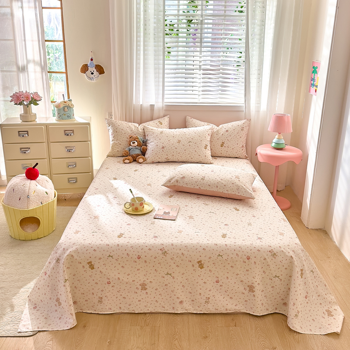 91家纺网 家纺一手货源 找家纺 DoDo 兜兜 2026年全棉纯棉可爱卡通单床单 床单单件 软软熊与欢欢狗