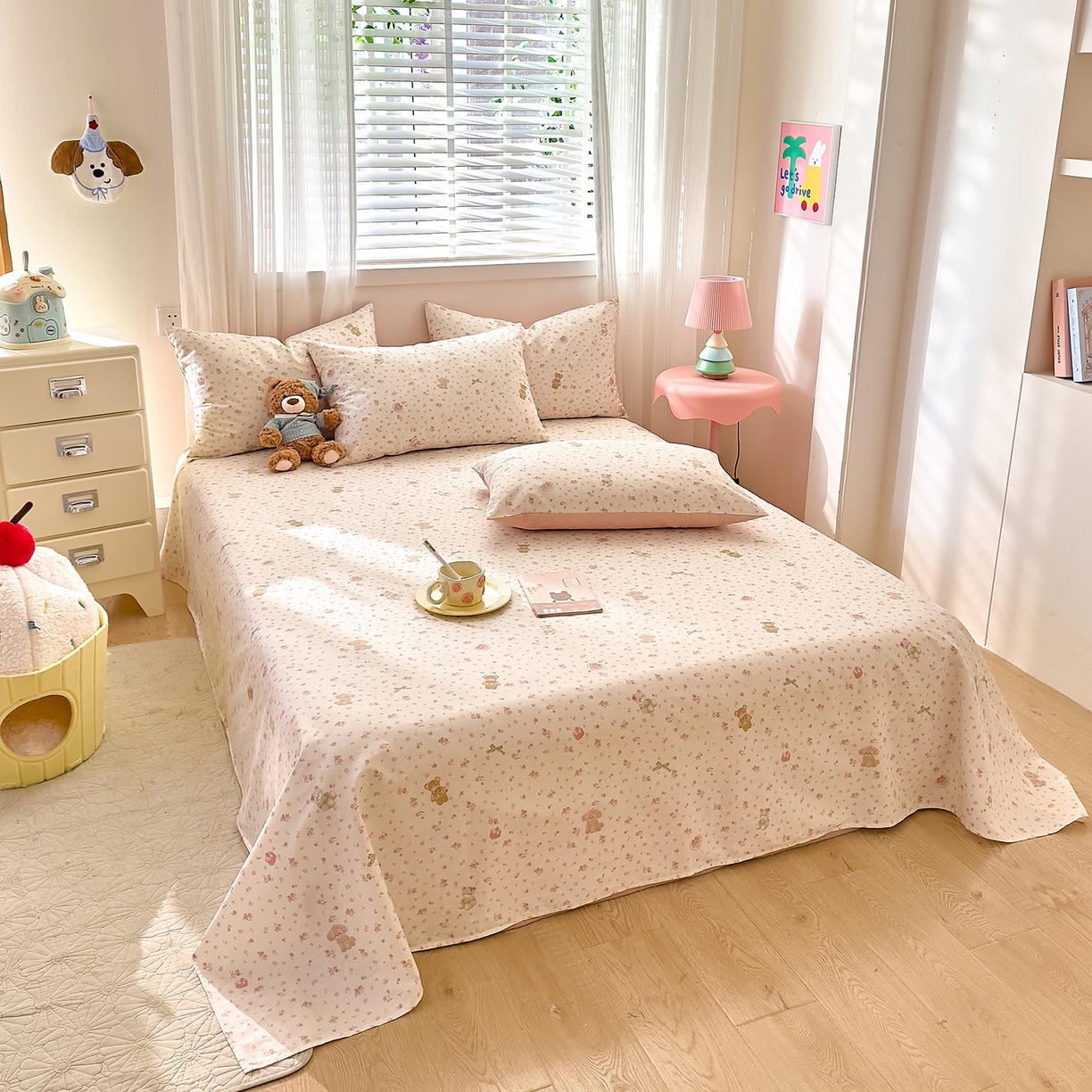 91家纺网 家纺一手货源 找家纺 DoDo 兜兜 2026年全棉纯棉可爱卡通单床单 床单单件 软软熊与欢欢狗